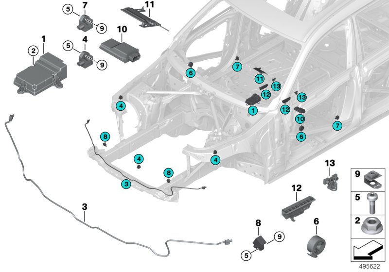 Электрические детали НПБ для BMW G06 X6 30dX B57 (схема запчастей)