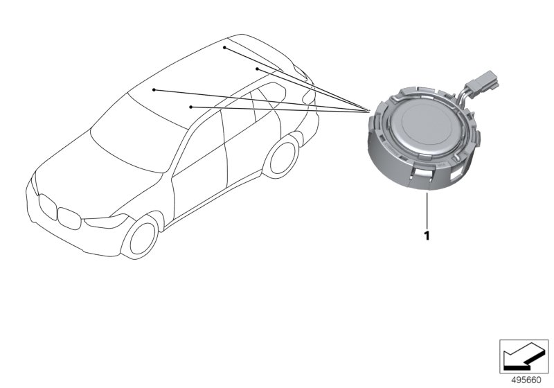 Динамик системы HES, потолок для BMW G06 X6 M50iX N63B (схема запчастей)