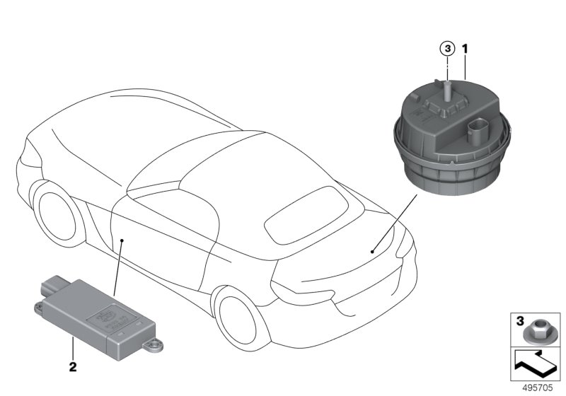 система охранной сигнализации для BMW G29 Z4 30i B48D (схема запчастей)