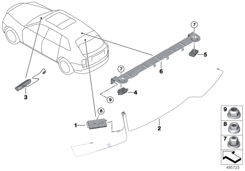 Детали системы антенн для BMW RR31 Cullinan N74L (схема запчастей)