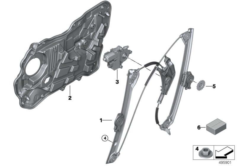 Механизм перемещения стекла двери Зд для BMW G32 620dX B47D (схема запчастей)