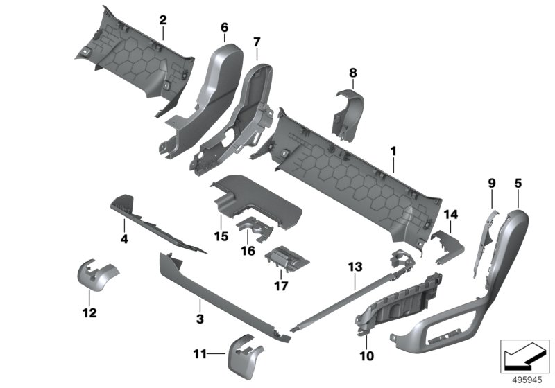 Накладки подушки заднего сиденья для BMW G05 X5 M50dX B57S (схема запчастей)