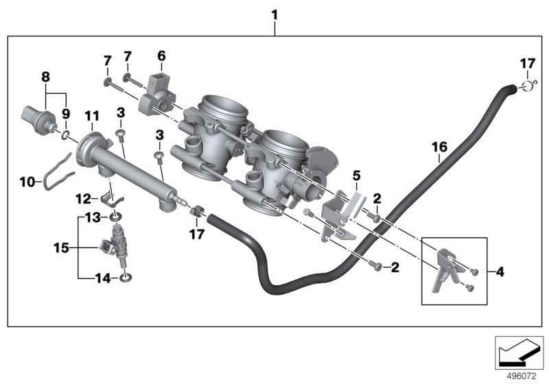 Корпус дроссельной заслонки для MOTO K71 F 800 S (0216,0226) 0 (схема запчастей)