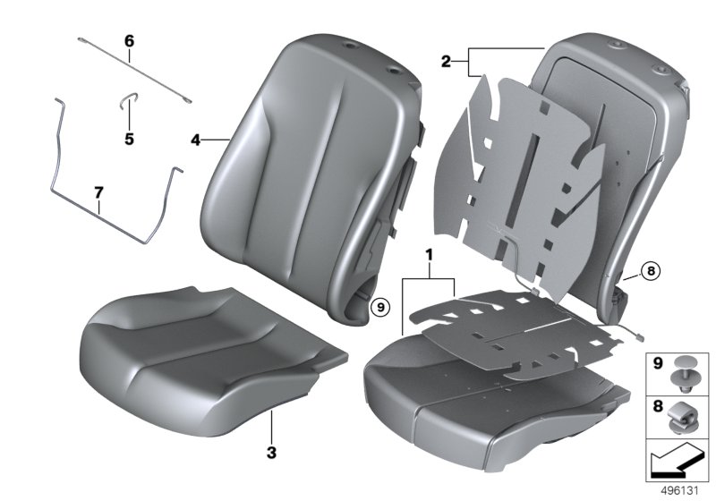 Набивка и обивка базового сиденья Пд для BMW F33 440i B58 (схема запчастей)