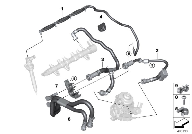 Топливопроводы/элементы крепления для BMW G02 X4 20dX B47D (схема запчастей)