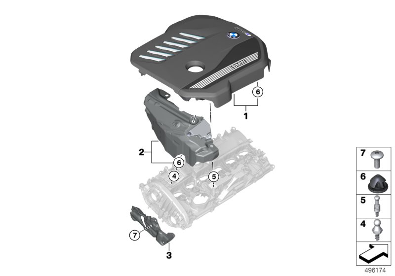 Звукоизоляционный кожух двигателя для BMW G12N 745Le B58X (схема запчастей)