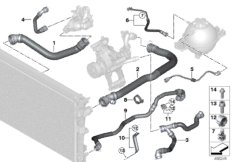 Шланги системы охлаждения для BMW G01 X3 18d B47B (схема запасных частей)