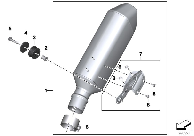 Основной глушитель для MOTO K67 S 1000 RR 19 (0E21, 0E23) 0 (схема запчастей)