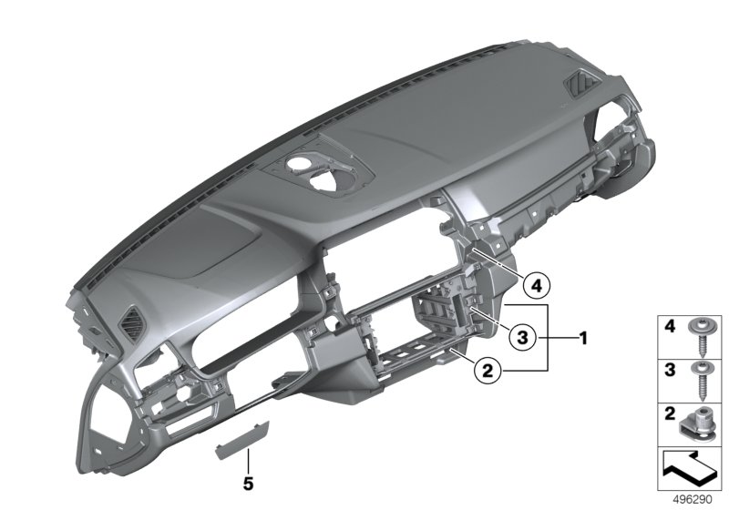 облицовка панели приборов для BMW F10 525d N57 (схема запчастей)
