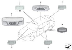 Светильники освещения салона для BMW G20 330iX B46D (схема запасных частей)