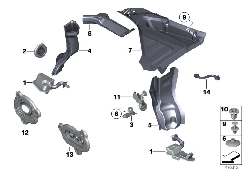 Различные втулки / крышки для BMW F11N 550i N63N (схема запчастей)