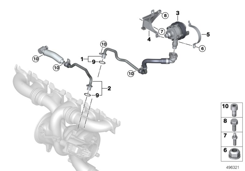 Система охлаждения-турбонагнетатель для BMW G21 M340iX B58D (схема запчастей)