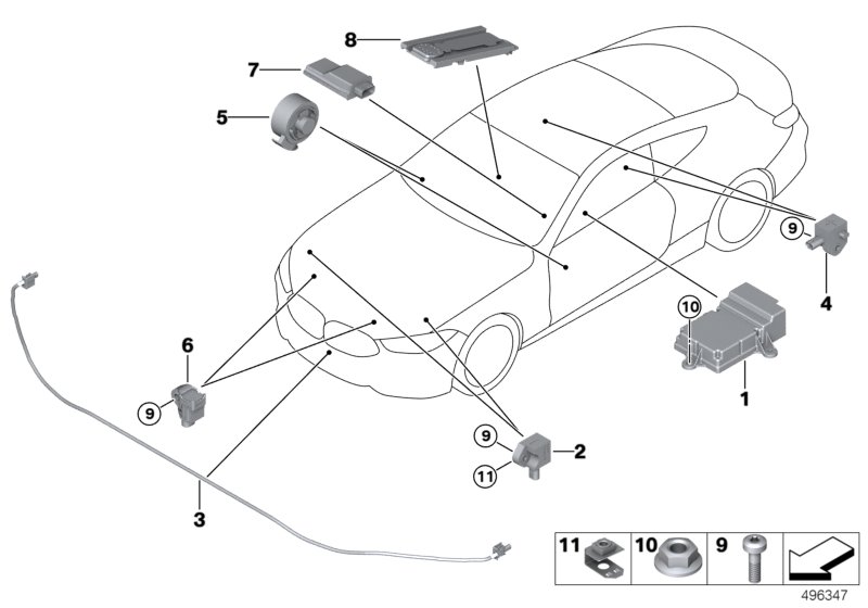 Электрические детали НПБ для BMW F92 M8 S63M (схема запчастей)