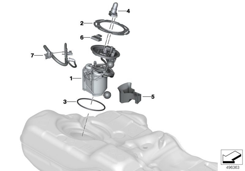 Топливный насос/датчик уровня наполнения для BMW G31 540dX B57 (схема запчастей)