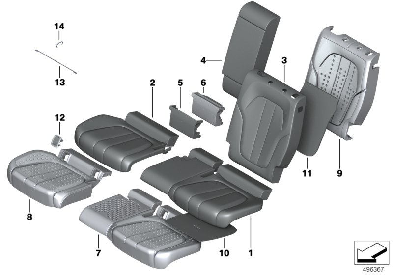 Набивка и обивка сиденья пов.комф.Зд для BMW G07 X7 40iX B58C (схема запчастей)