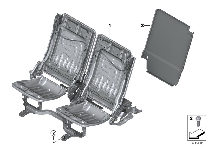 Каркас подушки заднего сиденья 3-й ряд для BMW G05 X5 25dX B47F (схема запчастей)