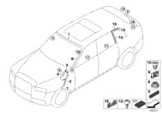 Остекление, дополнительные элементы для BMW RR31 Cullinan N74L (схема запасных частей)