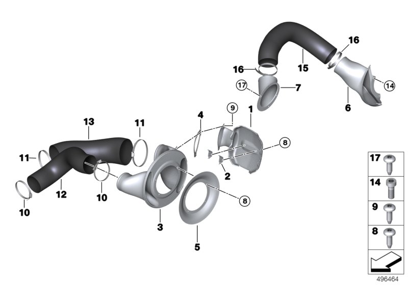 Воздуховод тормозного механизма для BMW MOSP M6 GT3 P63 (схема запчастей)
