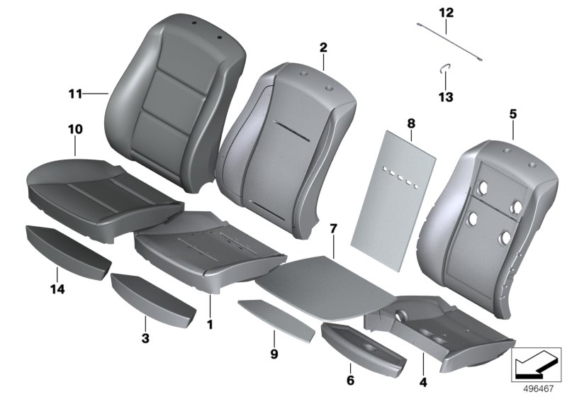 Набивка и обивка передн.сиденья для BMW E65 740d M67 (схема запчастей)