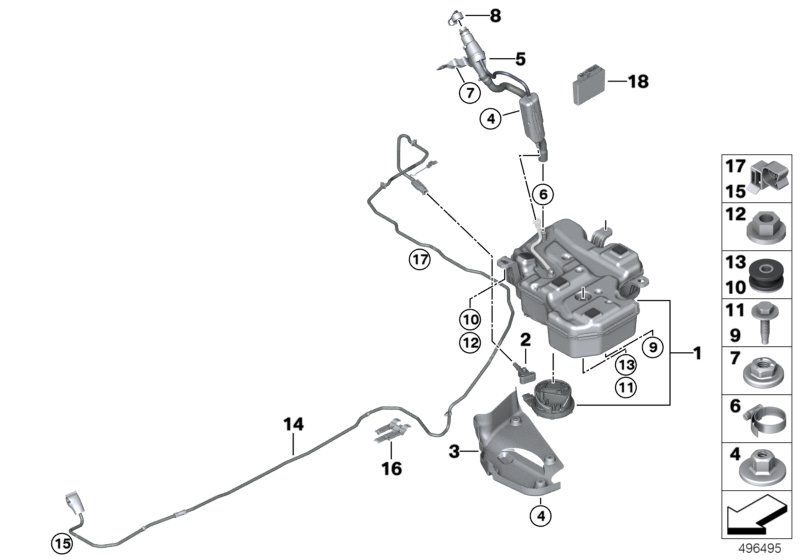 Система SCR для BMW F60 Cooper SD ALL4 B47D (схема запчастей)