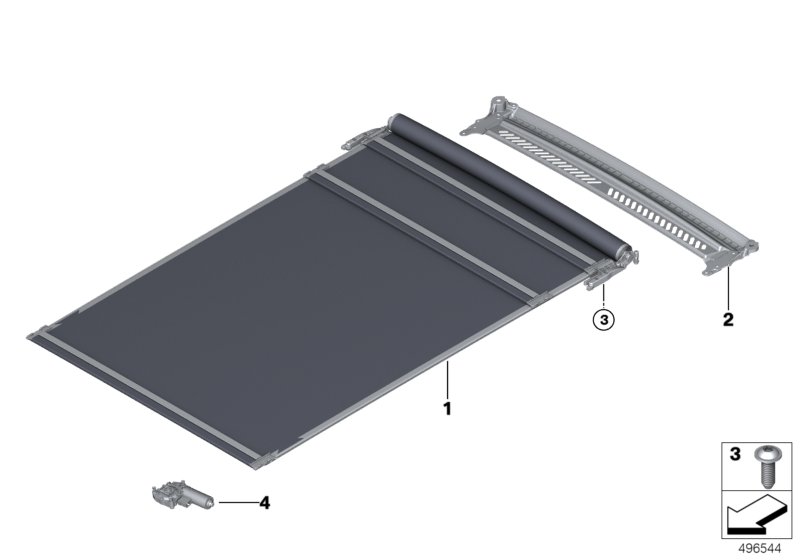 Шторка панорамной стеклянной крыши для BMW G31 520dX B47D (схема запчастей)