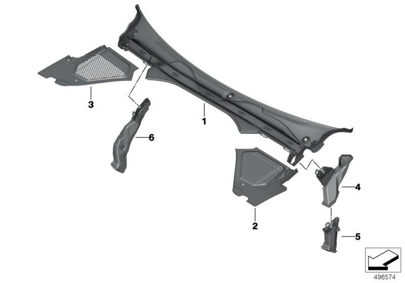 Обшивка обтекателя Наруж для BMW G20 330dX B57 (схема запчастей)
