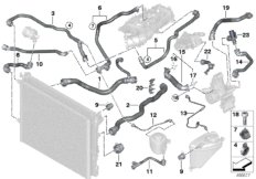 Шланги системы охлаждения для BMW G31 520i B48D (схема запасных частей)