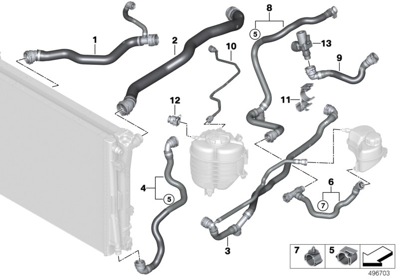 Шланги системы охлаждения для BMW G29 Z4 20i B46D (схема запчастей)