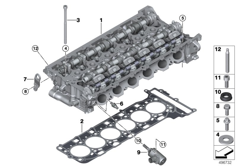 Головка блока цилиндров-доп.элементы для BMW F97 X3 M S58 (схема запчастей)