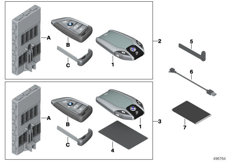 BMW ключ с дисплеем / к-т FFB с BDC для BMW G05 X5 30iX B48D (схема запчастей)