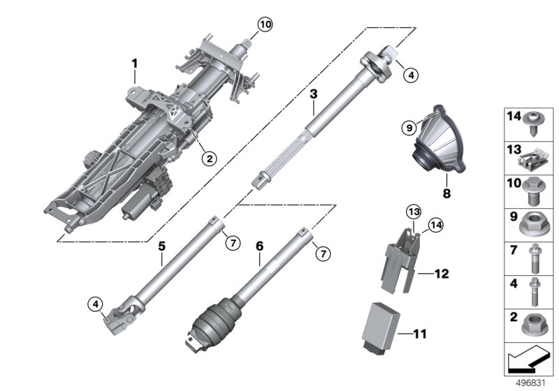 Рулевая колонка с электропр./доп.детали для BMW G11 730i B48 (схема запчастей)