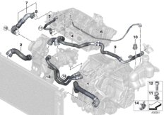 Шланги системы охлаждения для BMW F48N X1 20i B48C (схема запасных частей)