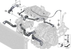 Шланги системы охлаждения для BMW F40 118i B38C (схема запасных частей)