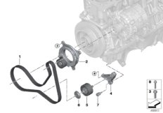 Ременный привод для BMW F98 X4 M S58 (схема запасных частей)