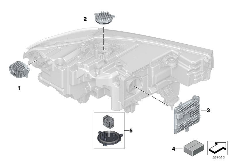 Детали электронного блока фары для BMW G07 X7 50iX N63M (схема запчастей)