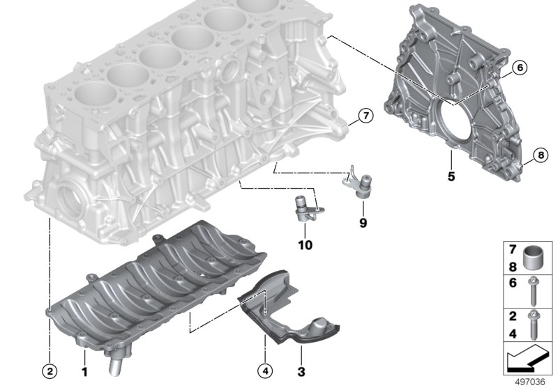 Блок цилиндров/дополнительные элементы для BMW F98 X4 M S58 (схема запчастей)