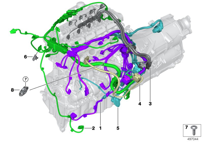 жгут проводов двигателя для BMW G01 X3 20iX (TR56) B48 (схема запчастей)