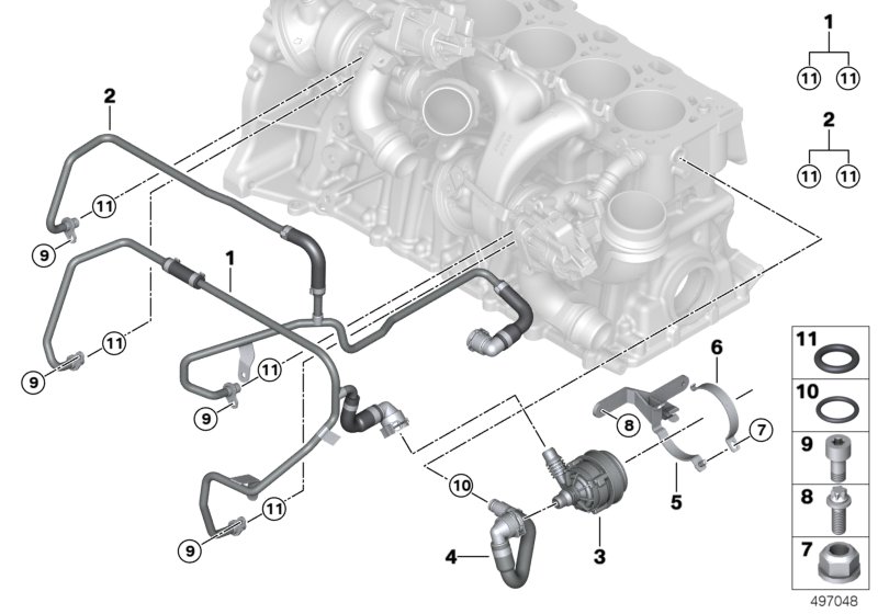 Система охлаждения-турбонагнетатель для BMW F98 X4 M S58 (схема запчастей)
