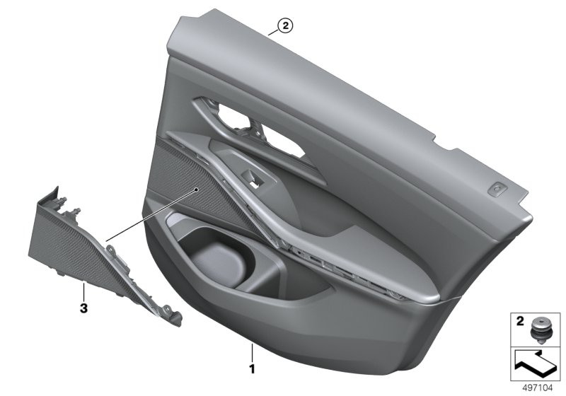 Обшивка двери Зд для BMW G20 330dX B57 (схема запчастей)