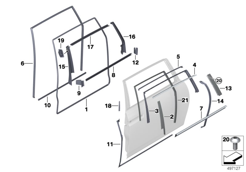 Накладки и уплотнения двери Зд для ROLLS-ROYCE RR11 Phantom N74L (схема запчастей)