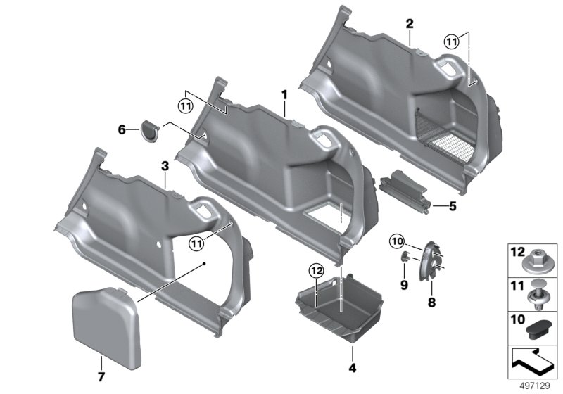 Боковая обшивка багажного отделения П для BMW G20 320d B47D (схема запчастей)