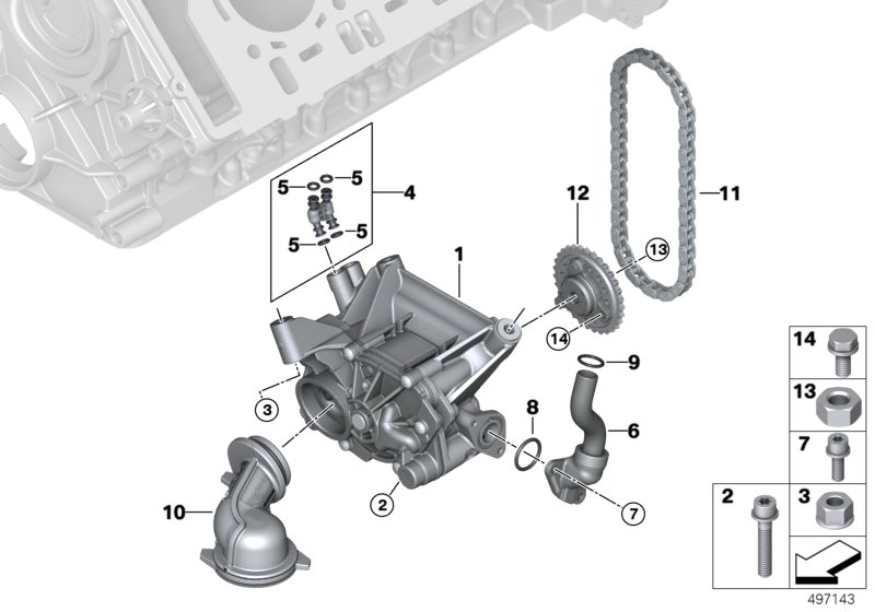 Смазочная система/маслян.насос с прив. для BMW G12 750LiX 4.4 N63R (схема запчастей)