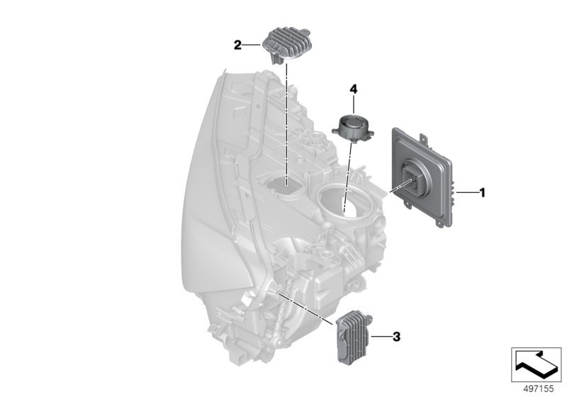 Детали электронного блока фары для BMW G11N 740dX B57 (схема запчастей)