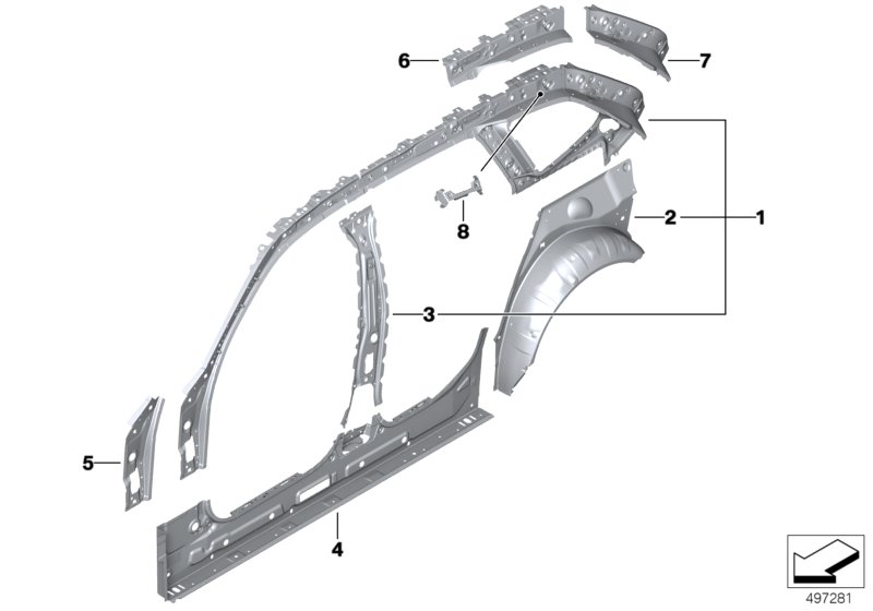 Боковой каркас Внутр для BMW G21 330iX B48D (схема запчастей)