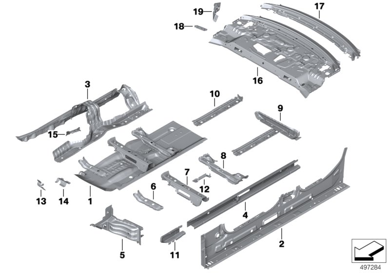 Перегородка баг.отделение/детали днища для BMW G20 320dX B47D (схема запчастей)