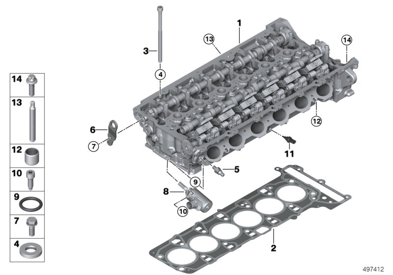 Головка блока цилиндров-доп.элементы для BMW G14 840i B58C (схема запчастей)