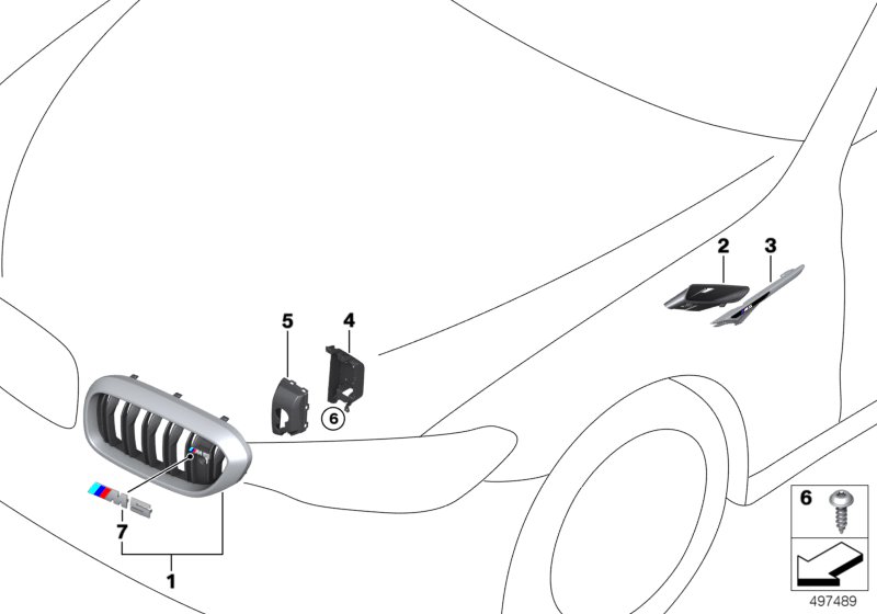 Наружные накладки / декоративные решетки для BMW F90 M5 S63M (схема запчастей)