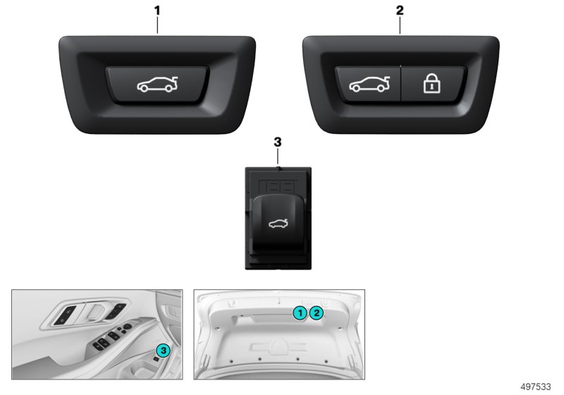 Переключатель привода крышки багажника для BMW G20 330e B48X (схема запчастей)
