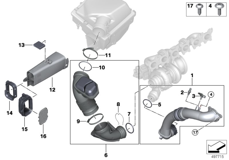 Воздуховод для BMW F36 430i B48 (схема запчастей)