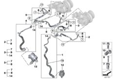 Система охлаждения-турбонагнетатель для BMW G07 X7 M50iX N63B (схема запасных частей)